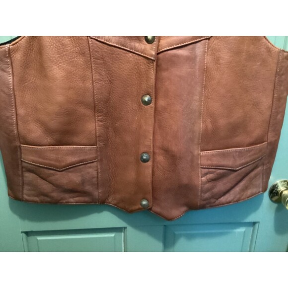Fox Creek Leather Men's Size 6XL Button-Up Lined Sleeveless Leather Riding Vest - Picture 3 of 13